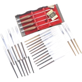 30 Pieces Vintage Mid Century Teak Handle Fondue Forks - See Pictures