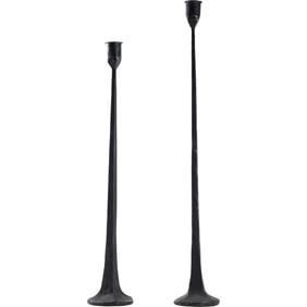 2 Tall Arts & Crafts Cast Metal Candlesticks 19.75 inches height x 3 in. wide base