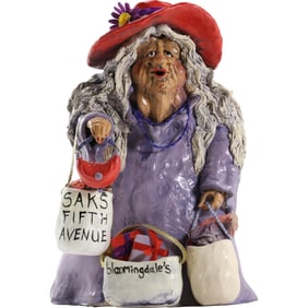 Ceramic Whimsical Elder Woman Shopper "Sakes Fifth Ave", Bloomingdales, Victoria's Secret