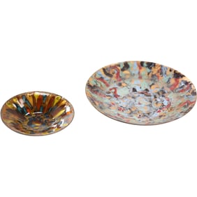 2 Copper Enameled Art Dishes one marked Goodrich Original, 7.75 in. and 4.75 in.