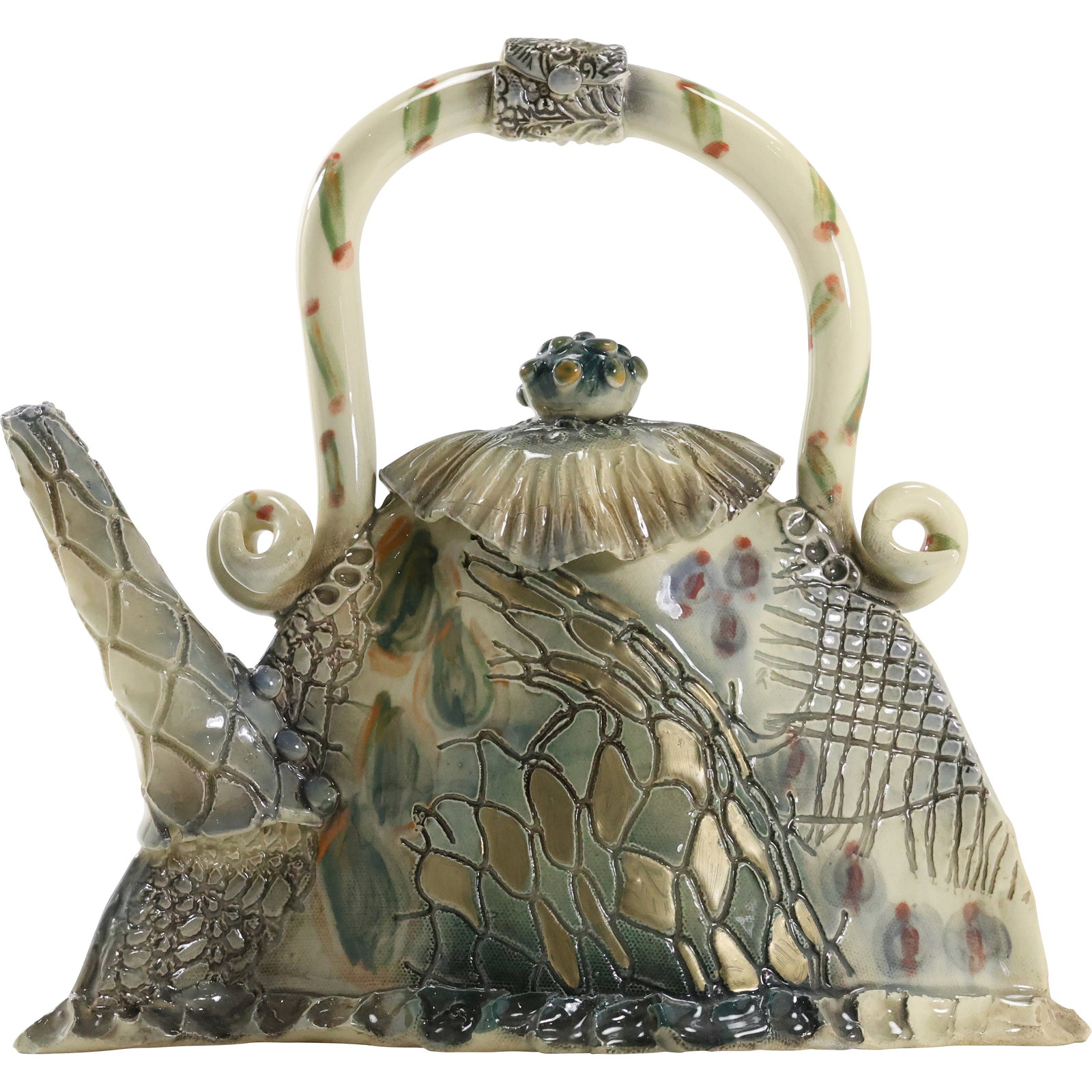 Signed Gail Markiewicz Ceramic Art Large Teapot Whimsical Abstract 11 in. height x 11.5 in. wide (1 of 20)
