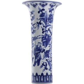 Blue and White Chinese Porcelain Tall Vase 14 inches height x 7 inches wide