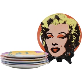 Set 6 ANDY WARHOL, Luncheon Plates, Block, Maryin Monroe,  Pop Art, 8.5 in. diameter