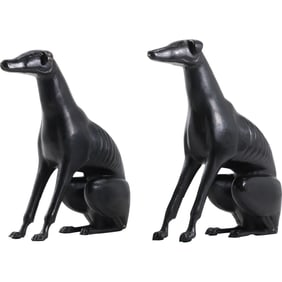 Vintage Art Deco Greyhound Solid Bronze Whippet Statues Bookends