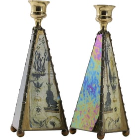 Pair Of Signed Leona Fein Glass Candle Sticks 8.75 in. height x 4 in. wide