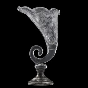 Cambridge Chantilly Cornucopia Glass Vase with Sterling Silver Base 11 in. height x 6 in. wide