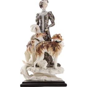 Giuseppe Armani Lady With Borzois Sculpture 1985 Florence, Signed, 15.25 inches height