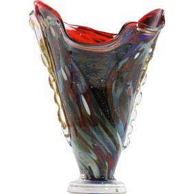 Quality Artist Signed Studio Art Glass Tall Vase 14.75 inches height x 10.5 inches wide