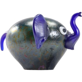 Stunning Blue Iridescent Art Glass Elephant Figure Sculpture 6.25 in. height x 9.5 in. length