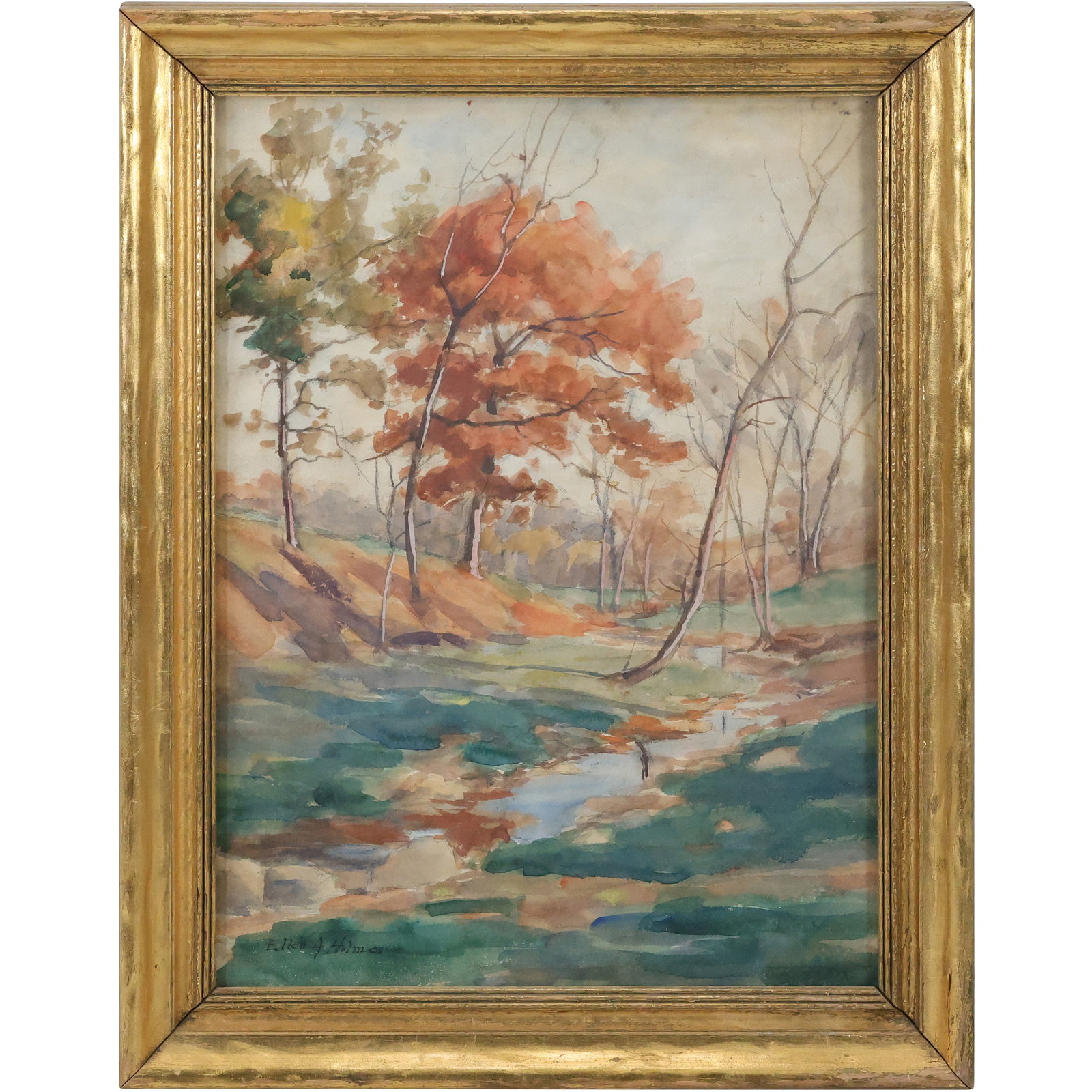 Ellen Angeline Holmes (1852 - 1933 American], Watercolor Painting Stream in Landscape (1 of 12)