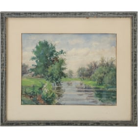Ellen Angeline Holmes (1852 - 1933 American], Watercolor Painting Stream in Landscape