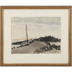 James Franklin Shores (Born 1942 American], Watercolor Painting "Bi Valve Point" with Labels
