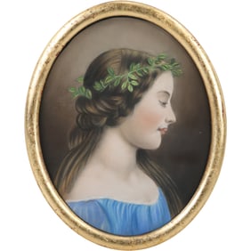 Merwin 1861, Oval Pastel Painting of an Elegant Young Woman Portrait, Signed on Verso, Framed