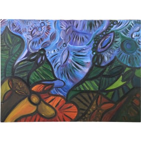 Large Modernist Abstract Oil on Canvas "Plants" Rainforest, Jungle,  28 in. x 38 in.