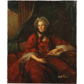 after Jean-Marc Nattier, 20th C. Oil on Canvas Painting Portrait Marie Leszczynska, Queen of France