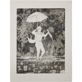 Unsigned Lithograph from Estate of Peter Passuntino [b.1936 Illinois / France] Man with Umbrella