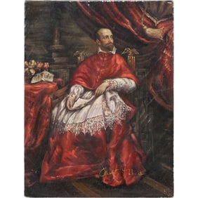 after Anthony van Dyck, Portrait of Cardinal Guido Bentivoglio, 20th C. Oil on Canvas Painting