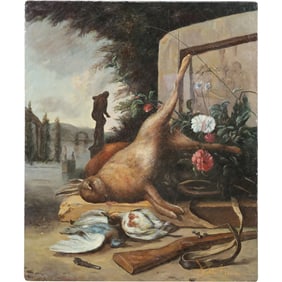 after Jan Weenix (1640 - 1719 Netherlands], Still Life with Game, 20th C. Oil on Canvas Painting,
