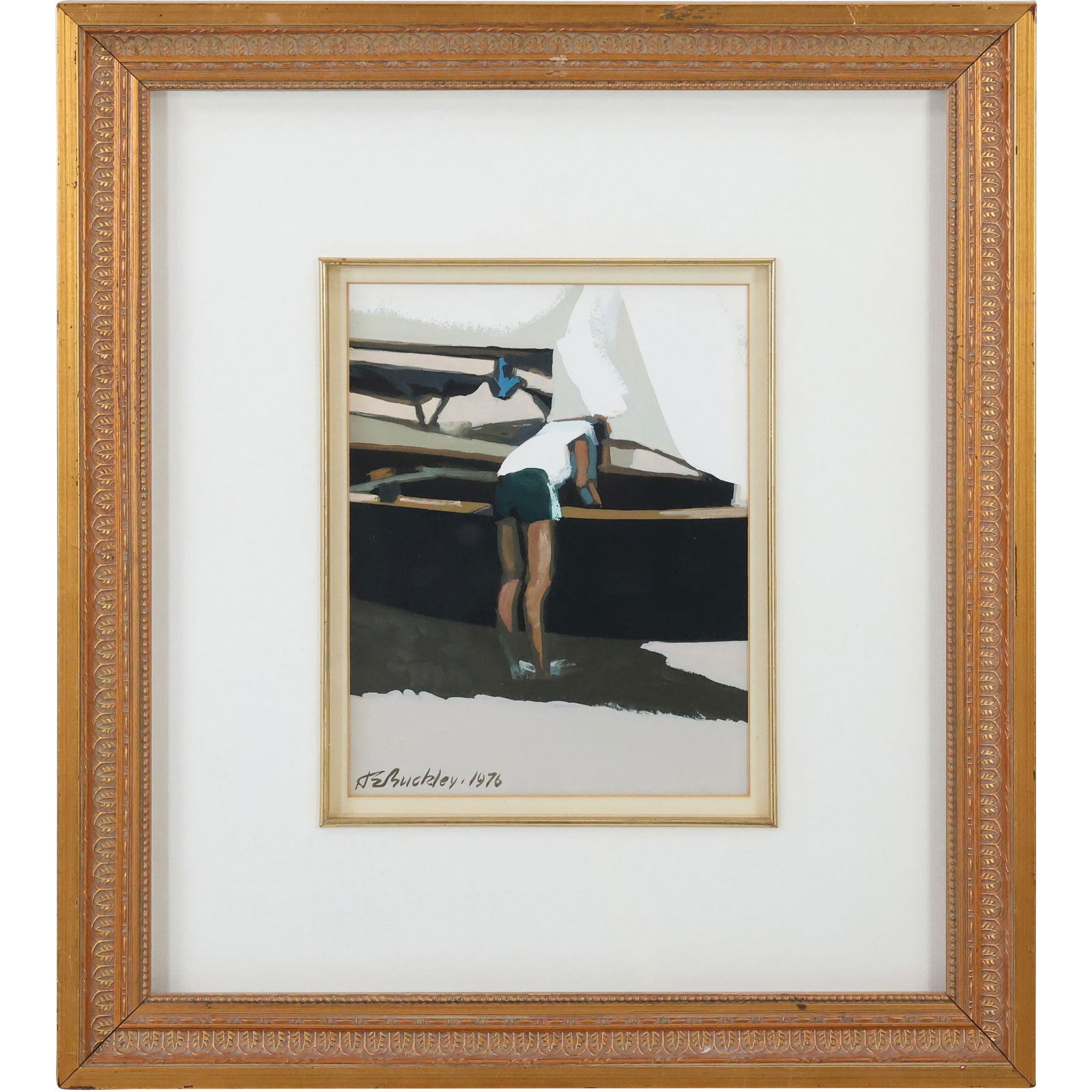 Harry E. Buckley (1930 - 2010) Oil Painting, Attending Docked Boat, Signed and Dated 1976 (1 of 12)