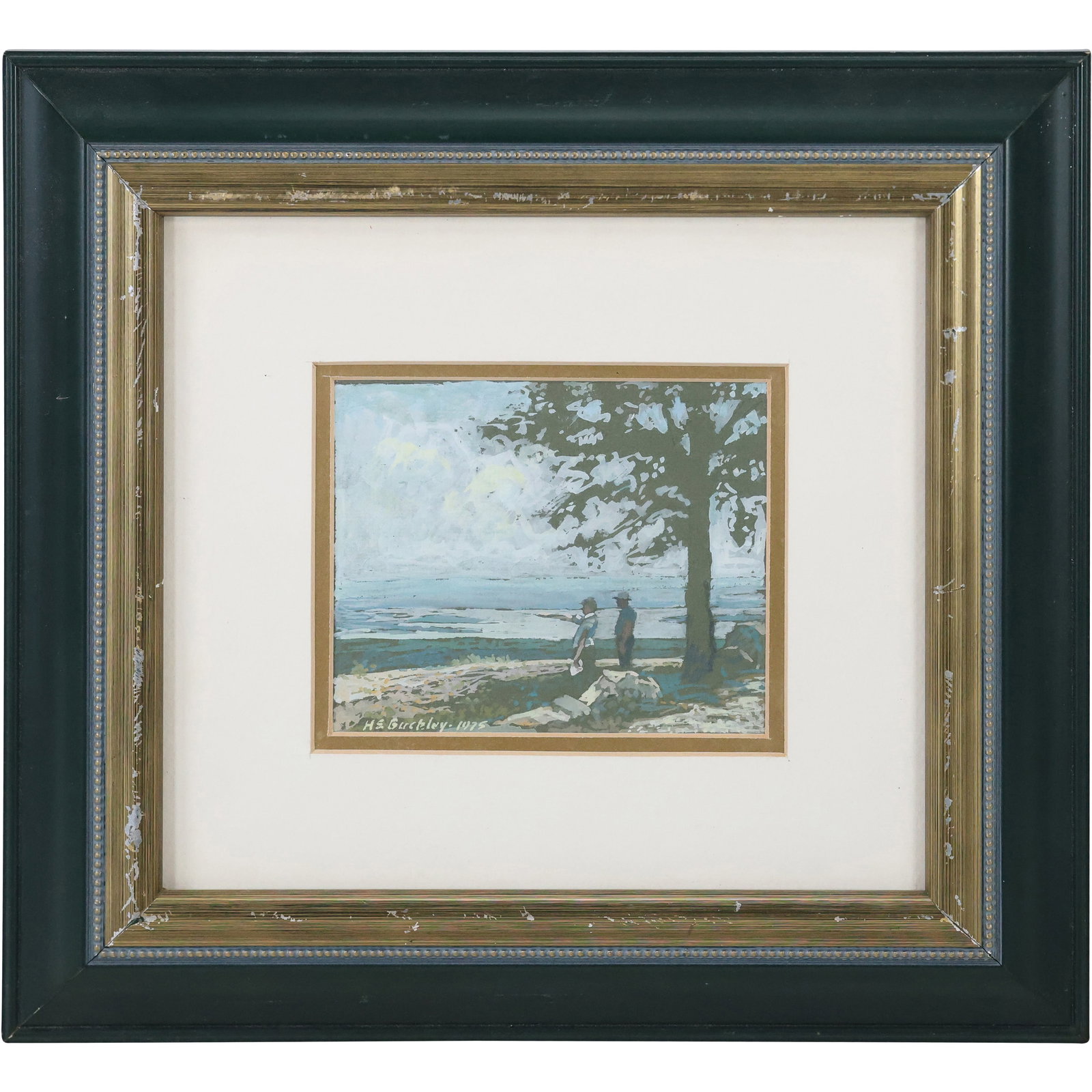 Harry E. Buckley (1930 - 2010) Oil Painting, Looking Out to the Water, Signed and Dated 1975: Harry E. Buckley (1930 - 2010) Oil Painting, Looking Out to the Water, Signed and Dated 1975. size: 5 x 6 , outside of frame: 14 x 15 ; ASKart: Harry E. Buckley (1930 - 2010) was active/lived in Penns