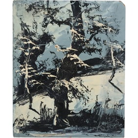 Morris Katz 1975, Jewish American, Acrylic Painting, Winter in the Catskills Landscape