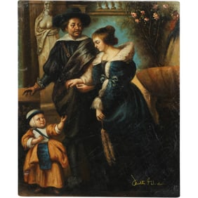 after Peter Paul Rubens, Rubens, Helena Fourment, and Their Son Frans 20th C. Oil on Canvas Painting