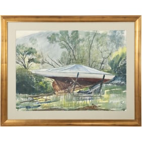 James Franklin Shores (Born 1942 American], Watercolor Painting Drydock Boat Covered