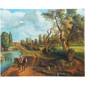 John Constable, Flatford Mill (Scene on a Navigable River), 20th C. Oil on Canvas Painting