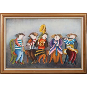 Joyce Roybal (AMERICAN / NEW YORK / FRANCE / ITALY, B.1955) Oil Painting on Canvas Children Band