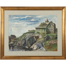 James Franklin Shores (Born 1942 American], Watercolor Painting New England Coastal House