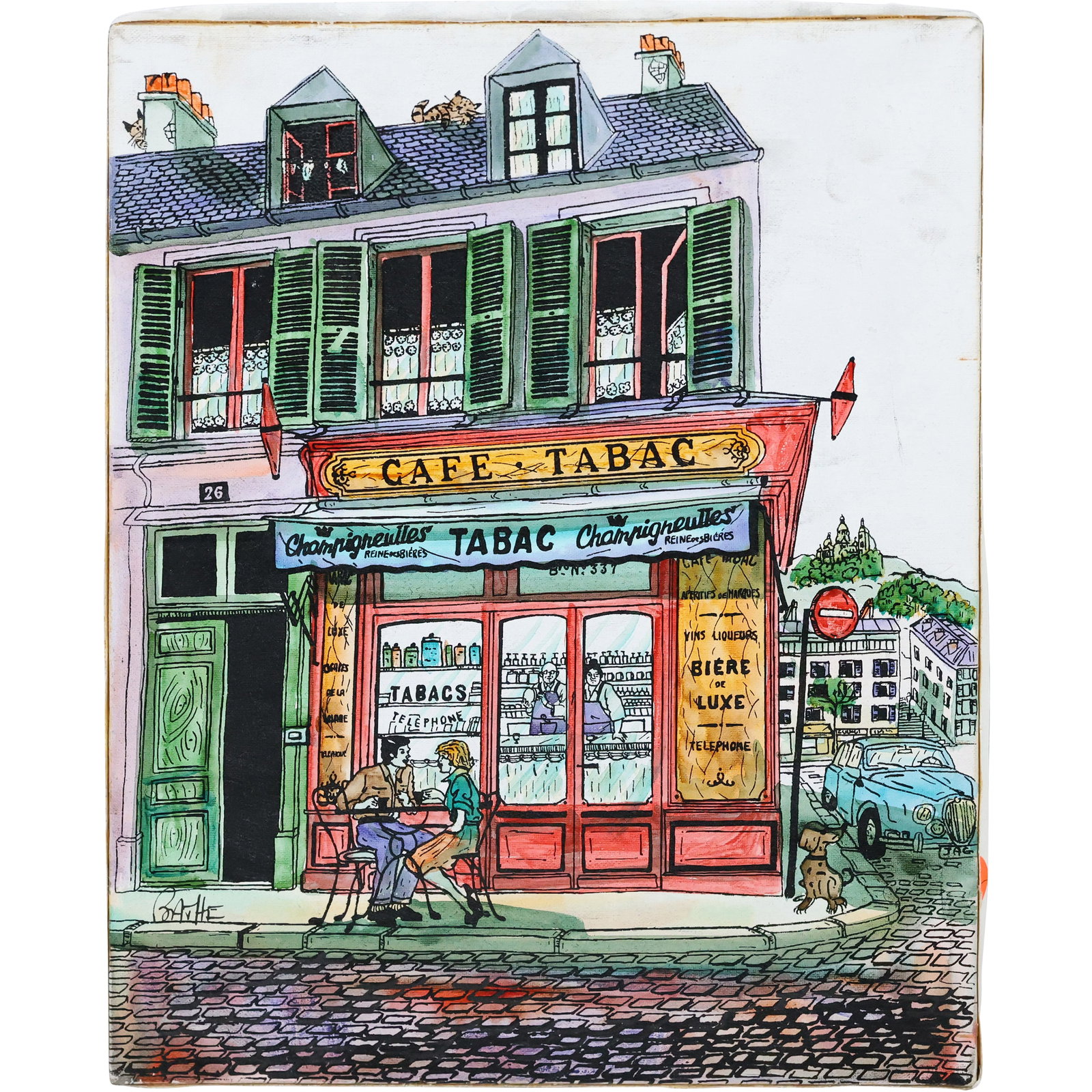 Signed Barthe, 20th C. Oil on Canvas Painting "Cafe Tabac" French Street Scene (1 of 12)