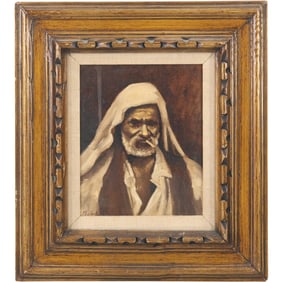 Signed Malady, Oil on Canvas Painting, Portrait of a Turkish Man Smoking a Cigarette