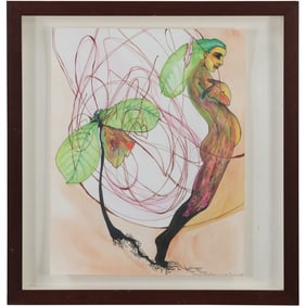 Therese Trudeau & Lucia Bishop Watercolor and Ink "Plant Woman"