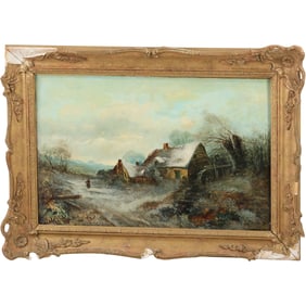 Bernardam ? 1846; Oil on Canvas Painting Gristmill in Winter Landscape, Signed, Framed