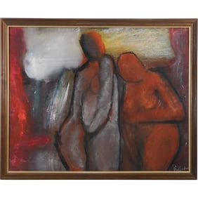 Alexander Rutsch (1918 - 1997 American], Two Nudes Mixed Media Pastel Painting, Signed