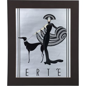Vintage ERTE Silver Tone Print Symphony In Black, Signed Erte 31 in. x 25 in.