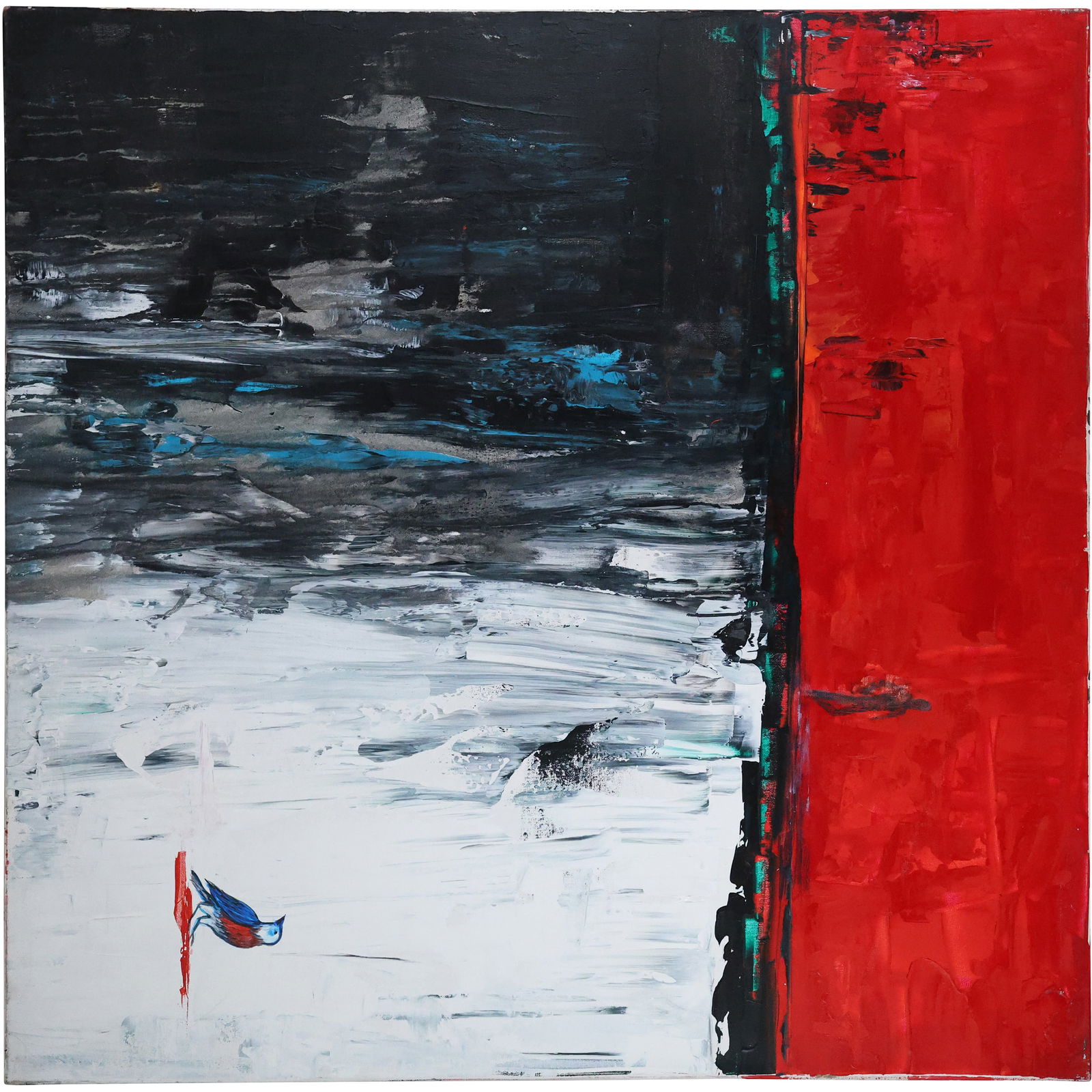 Large Abstract Expressionist Oil Painting on Canvas Signed JAMEL 48"x48" Bird Watching a Man (1 of 16)