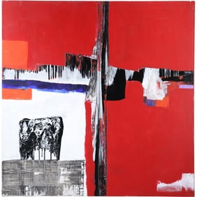 Large Abstract Expressionist Oil Painting Signed JAMEL 48"x48"