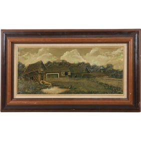 Signed "S" S.NAA., Fine 20th C, Oil on Board Painting "Homestead", Framed
