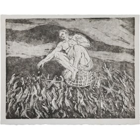 Unsigned Lithograph from Estate of Peter Passuntino [b.1936 Illinois / France] Man in Field