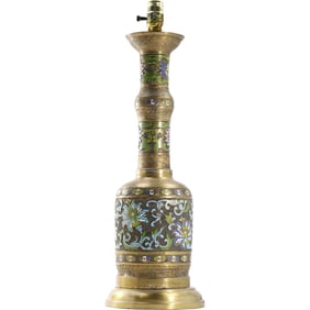 19th C. Brass and Champleve Temple Urn Table Lamp 24.5 inches height x 8 in. wide