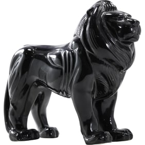 Haeger Black Ceramic Classical Lion Statue 13 in. height x 15 in. length x 6 in. wide