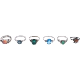 6 Assorted .925 / Sterling Silver RINGS: .925 Opal and CZ Ring Size 6; .925 Mexico Gold Dust