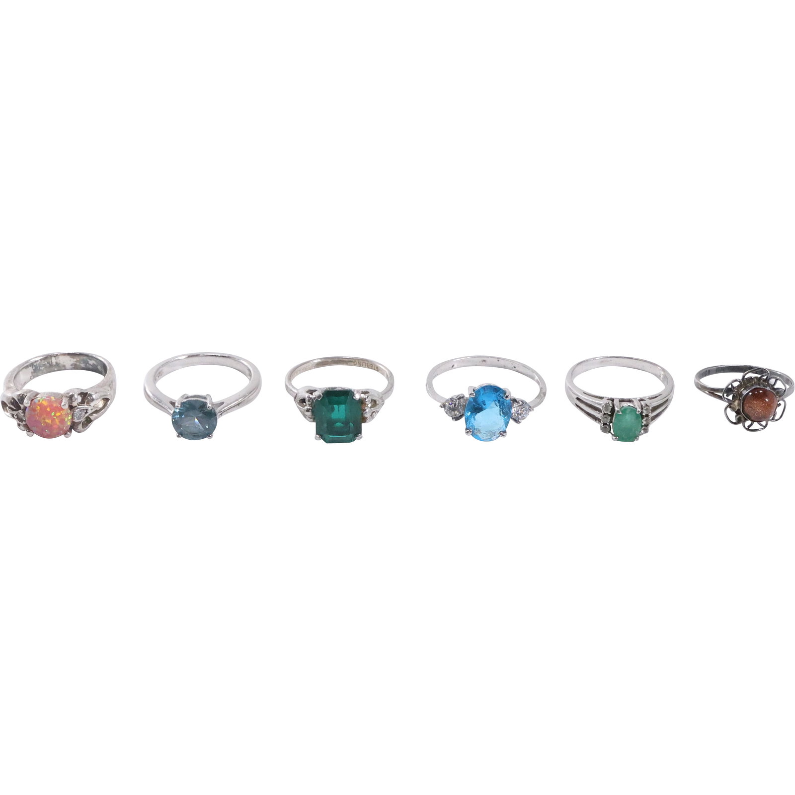 6 Assorted .925 / Sterling Silver RINGS: .925 Opal and CZ Ring Size 6; .925 Mexico Gold Dust (1 of 19)