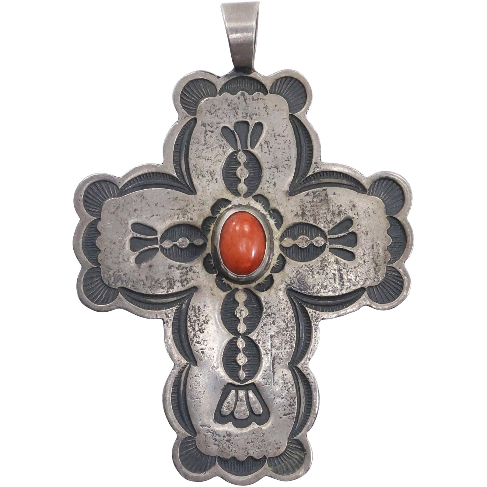 Sterling Silver DON LUCAS Red Turquoise Cross Pendant 2 1/4 in. x 1 5/8 in. (1 of 12)