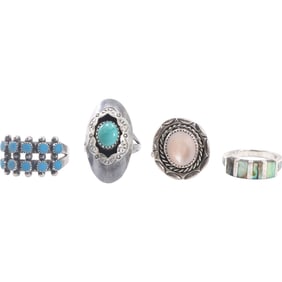 4 Assorted Sterling Silver Rings:  Native American Indian Engraved Symbols Ring Size 5.75;
