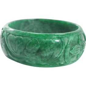 Emerald Green Jade Carved Bangle Bracelet 3 in. x 1 in.