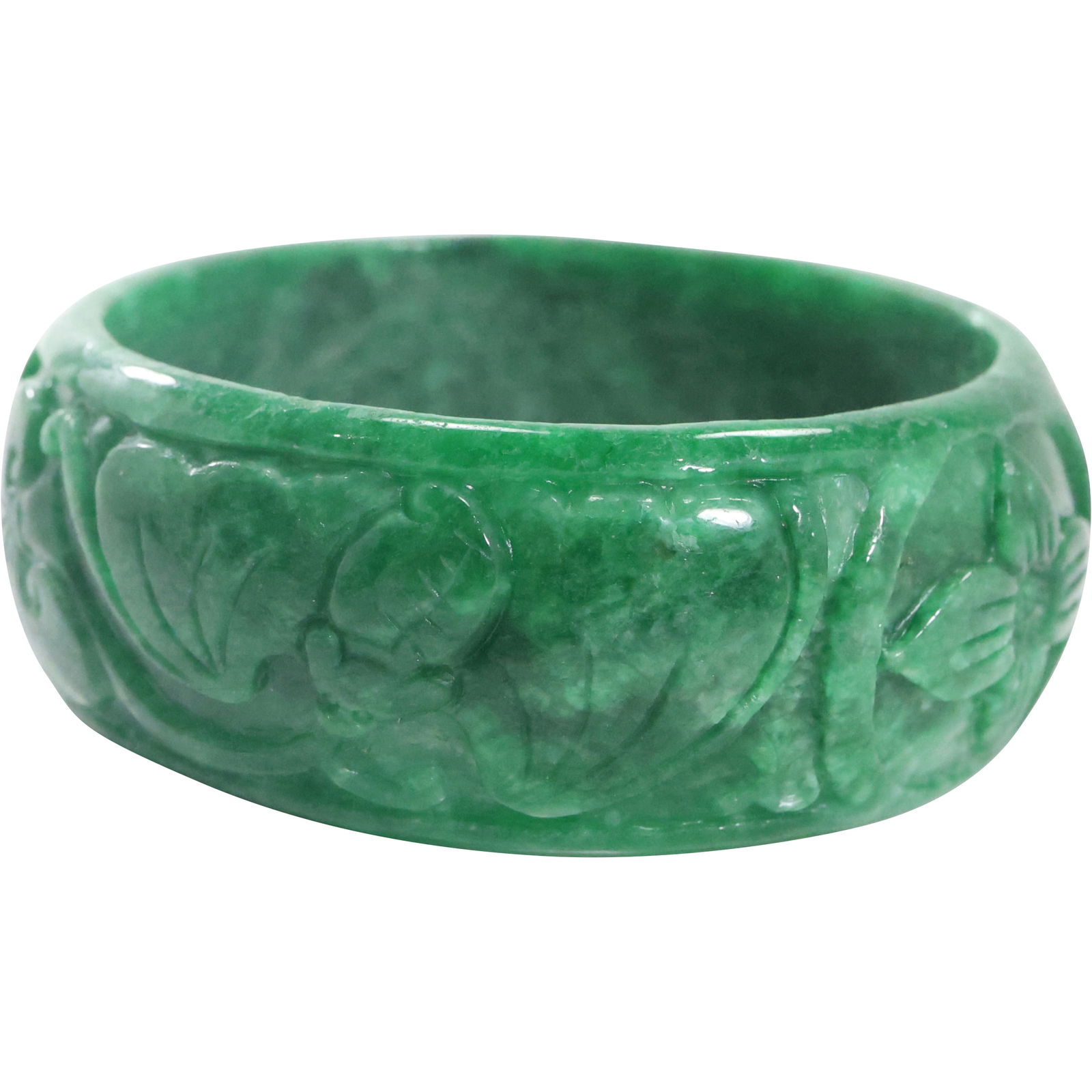 Emerald Green Jade Carved Bangle Bracelet 3 in. x 1 in. (1 of 15)