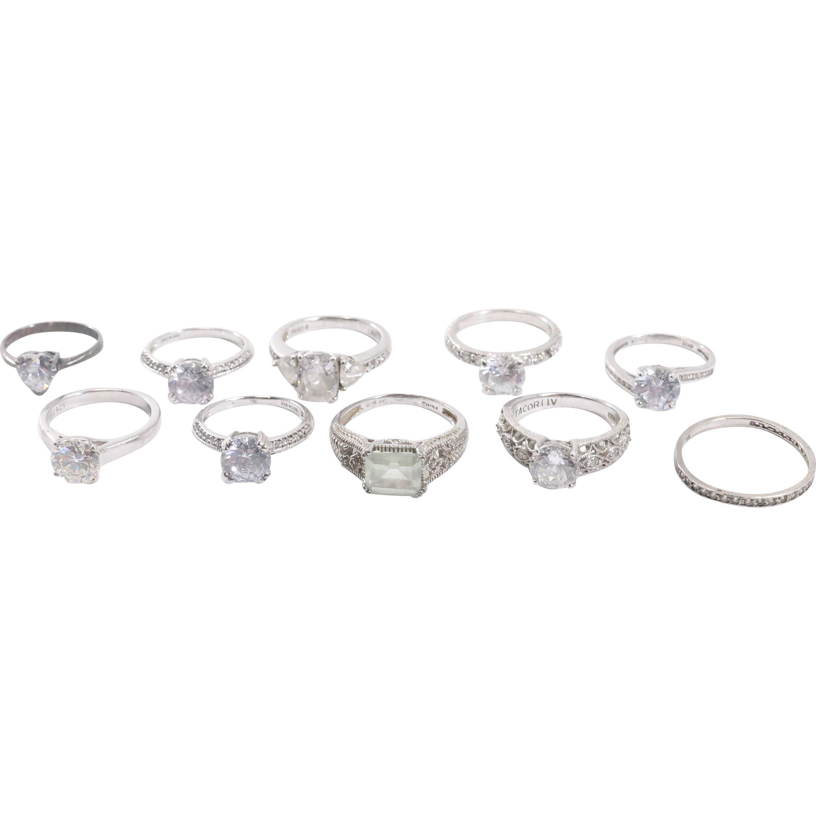 10 Assorted Sterling Silver and CZ Engagement Rings: CZ 925 size 7; BBK 925 size 7; 925 Heart (1 of 20)