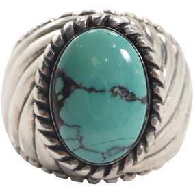 Carolyn Pollack .925 Sterling Silver with Turquoise Ring Size 8.25 , 1 in. x 3/4 in.